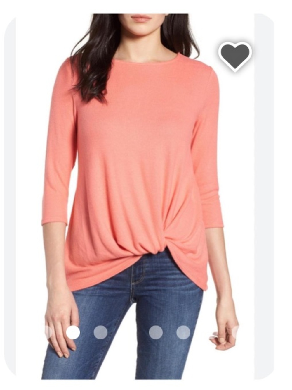 Women's Coral Twist-Front 3/4 Sleeve Top